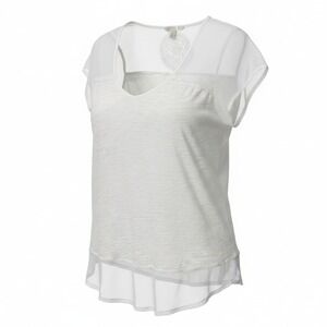 Lucky Brand Mesh Crochet Top Womens Medium White Excellent Sheer High Low Blouse